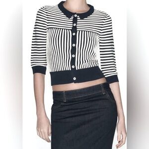 NWT navy and cream cropped Zara cardigan